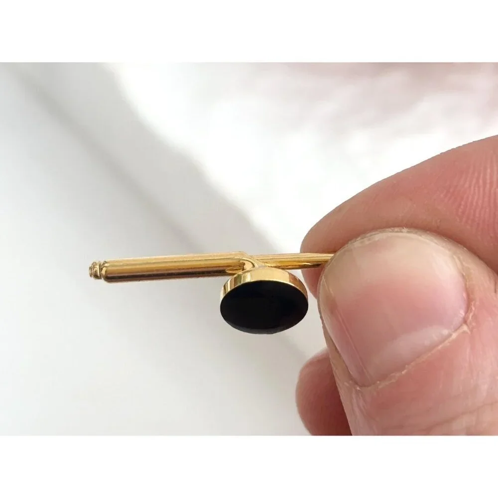 Faux Black Onyx Minimalist Stone Silver Toned Vintage Men's Cuff Links